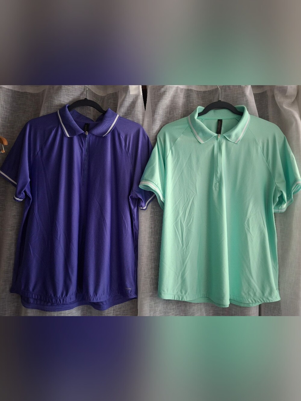 2 Mondetta Womens XL Mint‎ Green Active 1/4 Zip Short Sleeve Mesh Polo Shirt